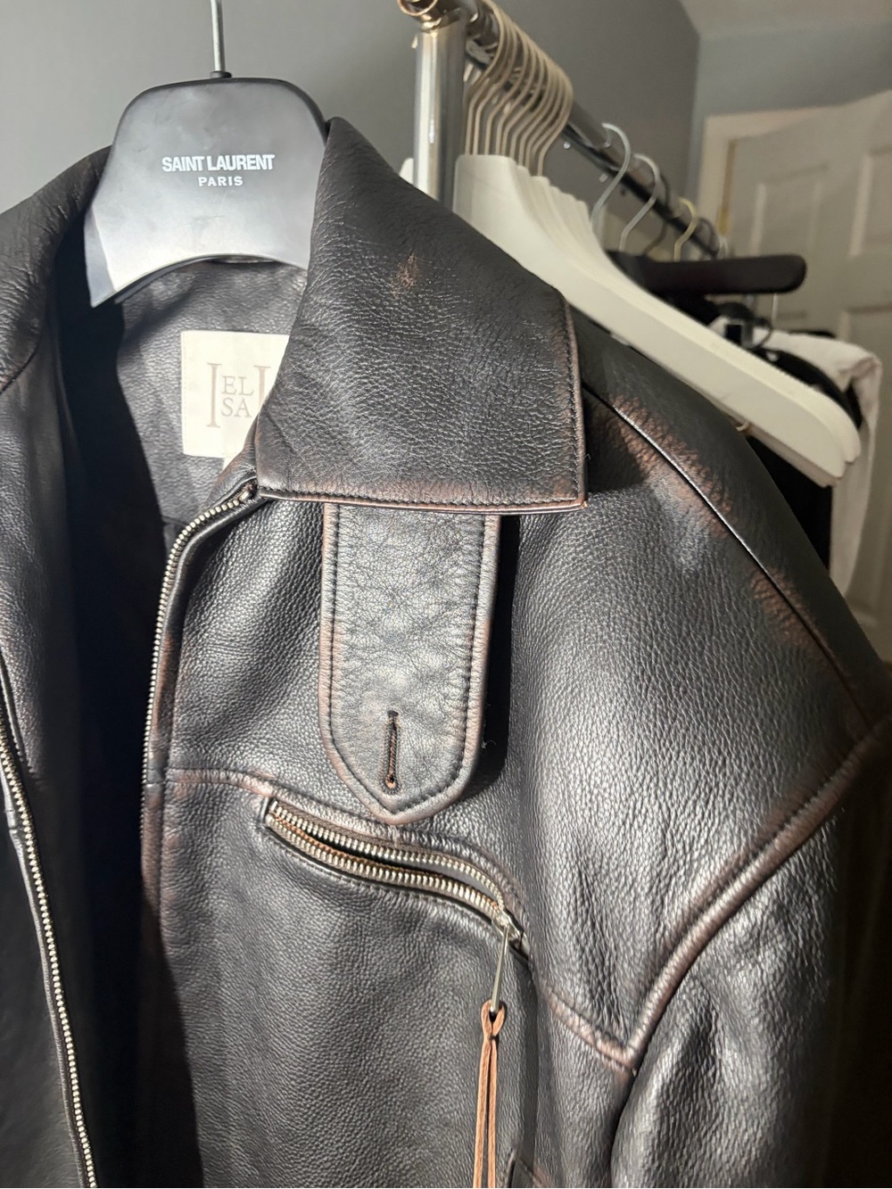Helsa Oversized Brown Leather Bomber Jacket - Picture 10 of 12